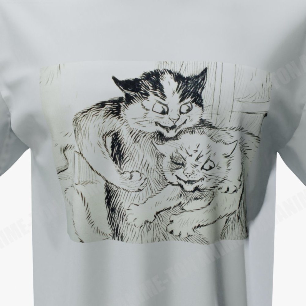 Louis Wain - Cat Art - Grumpy Cat Fight - Tshirt - Cotton